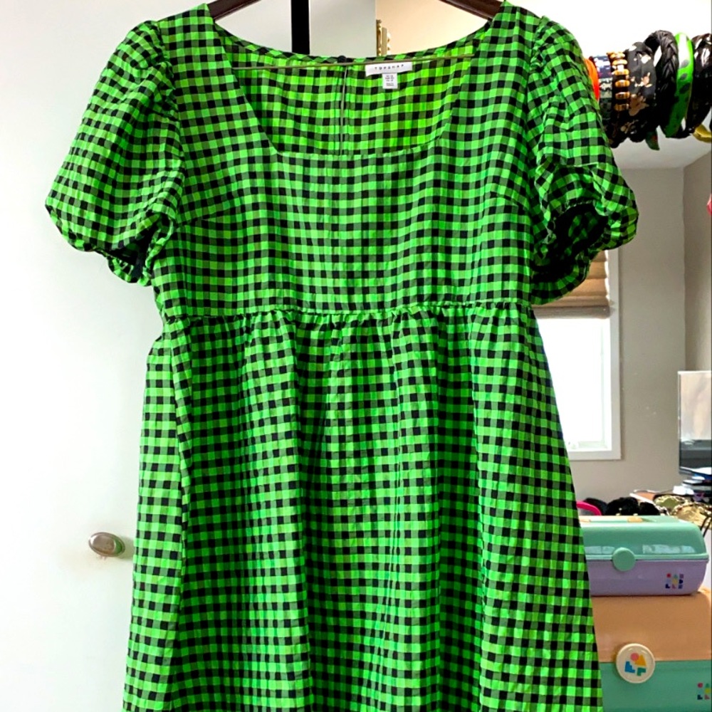 Green Neon Gingham Dress - Topshop US Size 12